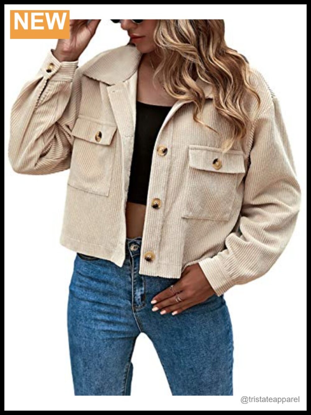 Cropped Corduroy Shacket Button Down Relaxed Fit Casual Jacket Womens